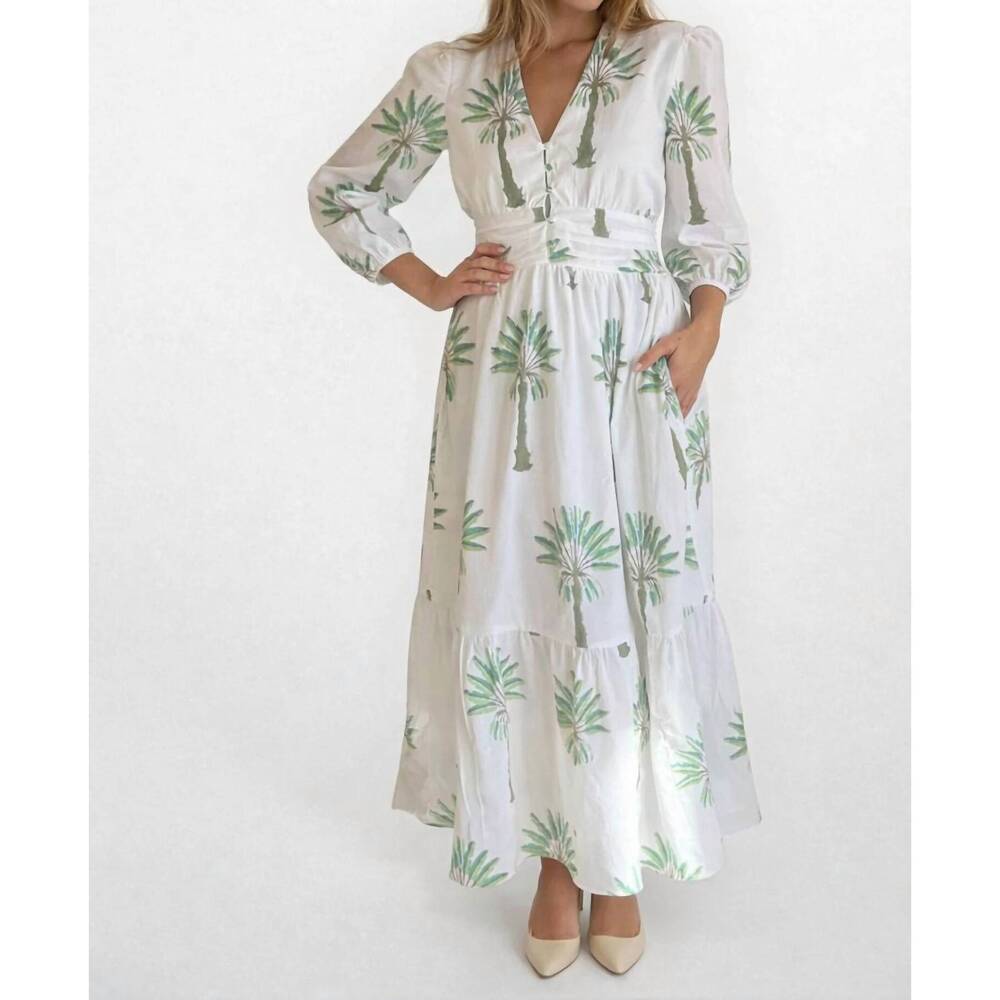NEW NIBI MTK eloise midi dress in green palms